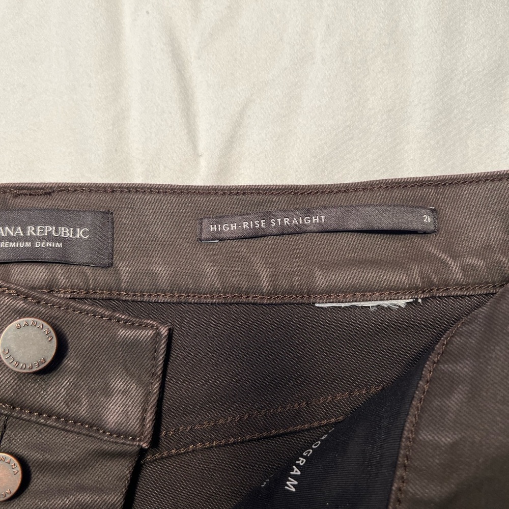 NWOT Banana Republic Straight Coated Jean Deep Chocolate Brown Button Closure 26 - Picture 5 of 7